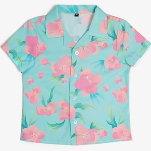 Floral Hawaiian Shirt for Kids Toddler to Age 8 Button Down Tropical Boys Shirt for Vacation Picture Day Birthday Halloween Outfit