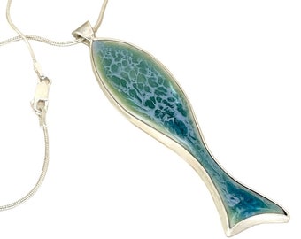 Ocean Fish, Porcelain and Silver Pendant