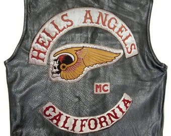 American Gang Hells Angels California Mc Black Leather Biker Vest (Handmade/Customized)