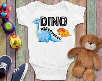 Dino Discoverer Romper, douchegift, Baby Boy Romper, babymeisje kleding, Dino Discoverer babykleding, Baby Romper, schattige babykleding