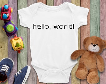 Hallo wereld bodysuit, douchegift, babyjongen bodysuit, babymeisje kleding, Hello World babykleding, baby bodysuit, schattige babykleding