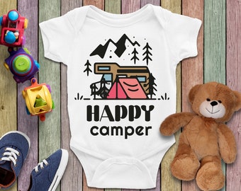 Happy Camper Romper, douchegift, Baby Boy Romper, babymeisje kleding, Happy Camper babykleding, Baby Romper, schattige babykleding