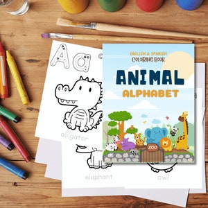 Alphabet English and Spanish Animal coloring pages - Digital download