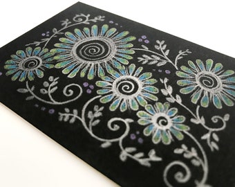 Bloemen ACEO ATC No. 10 | ORIGINELE gekleurde potlood