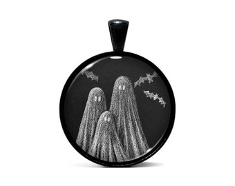 Ghost Family | Art Pendant Necklace or Keychain |  Black or Stainless