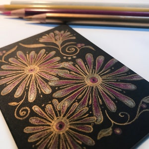 Kwiaty ACEO ATC nr 2 | ORYGINALNY Kredka kolorowa
