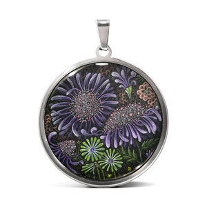 Wild Flower No.15 Art Pendant in Black or Stainless Stainless Setting