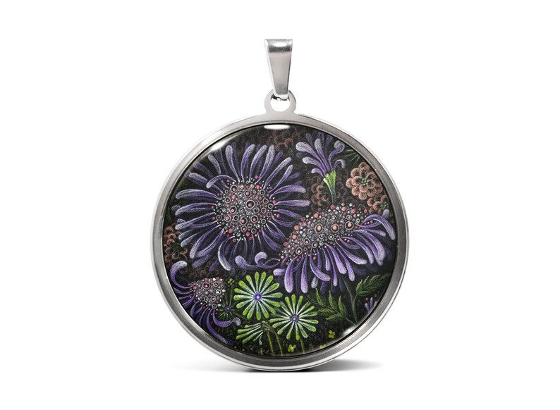 Wild Flower No.15 Art Pendant in Black or Stainless image 1