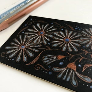 Kwiaty ACEO ATC nr 1 | ORYGINALNY Kredka kolorowa