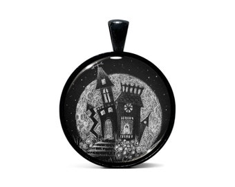 Haunted House No.1 | Art Pendant Necklace or Keychain | Black or Stainless