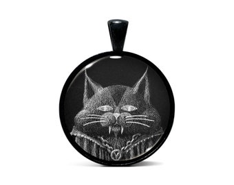 Vampire Cat, Blah | Art Pendant Necklace or Keychain | Black or Stainless