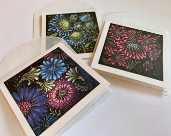 Mini Cards with Transparent Glassine Envelopes | Set of 3 Assorted Florals