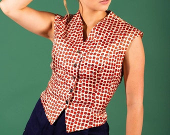 1950s Red Button Down Blouse | Bust 35" |  VTG Vintage |