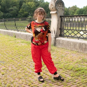 1960s Red Quilted Joggers Thermal Pants Vintage VTG Medium Large