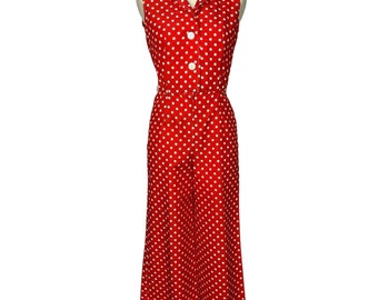 1970s Polka Dot Jumpsuit | Bust 36 | Red and White | Vintage