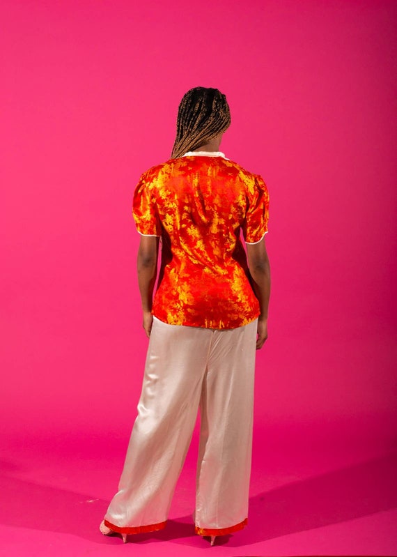 1930s Red Chinoiserie Beach Pajama Set | Bust 36"… - image 3