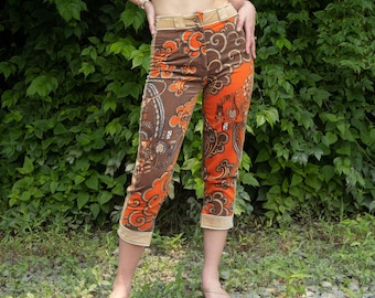 1970er Jahre Pucci Hose | Samt Capri | Orange und Braun | Taille 27 | Hüfte 38 | Vintage