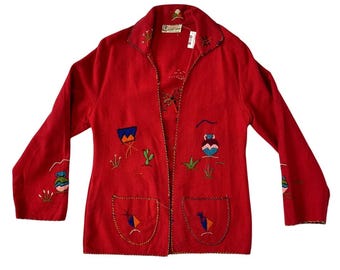 Vintage 1960s - 1970s Mexican Souvenir Jacket / Wool / Embroidered