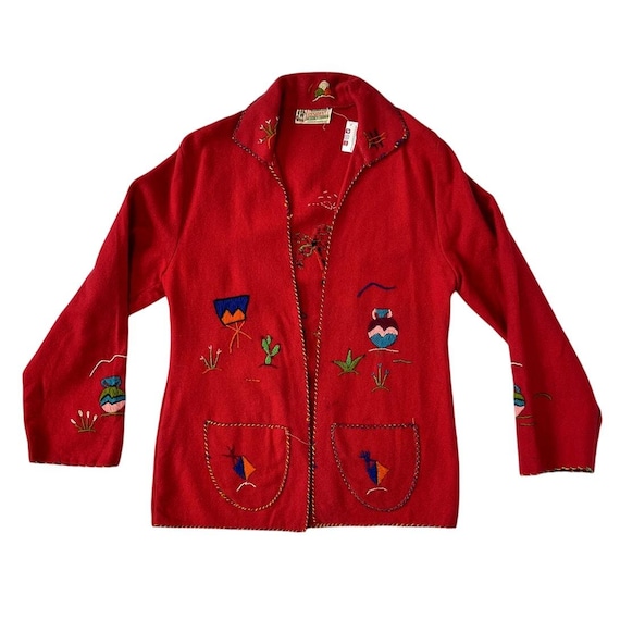 1940s Red Wool Mexican Jacket | Mexico Souvenir | Medium