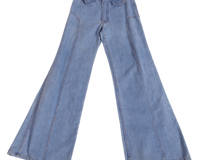 1970s Zip Front Bell Bottoms Cotton Denim