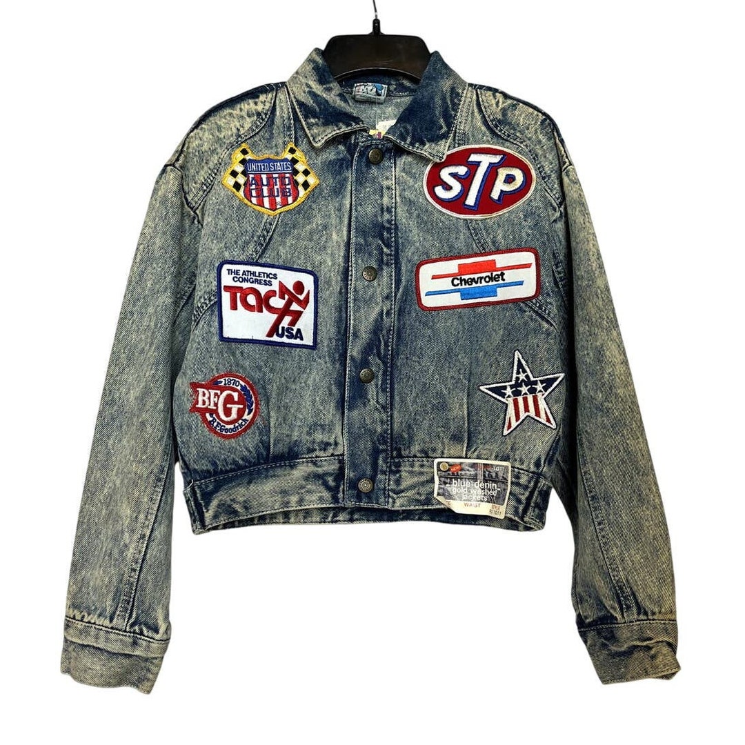 1980s Patched Denim Jacket | Cropped | Small | Vintage - Etsy 1980s Patched Denim Jacket | Cropped | Small | Vintage - Etsy