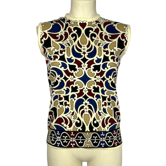 1960s Patterned Sleeveless Top | Bust 34 | Vintage - image 1