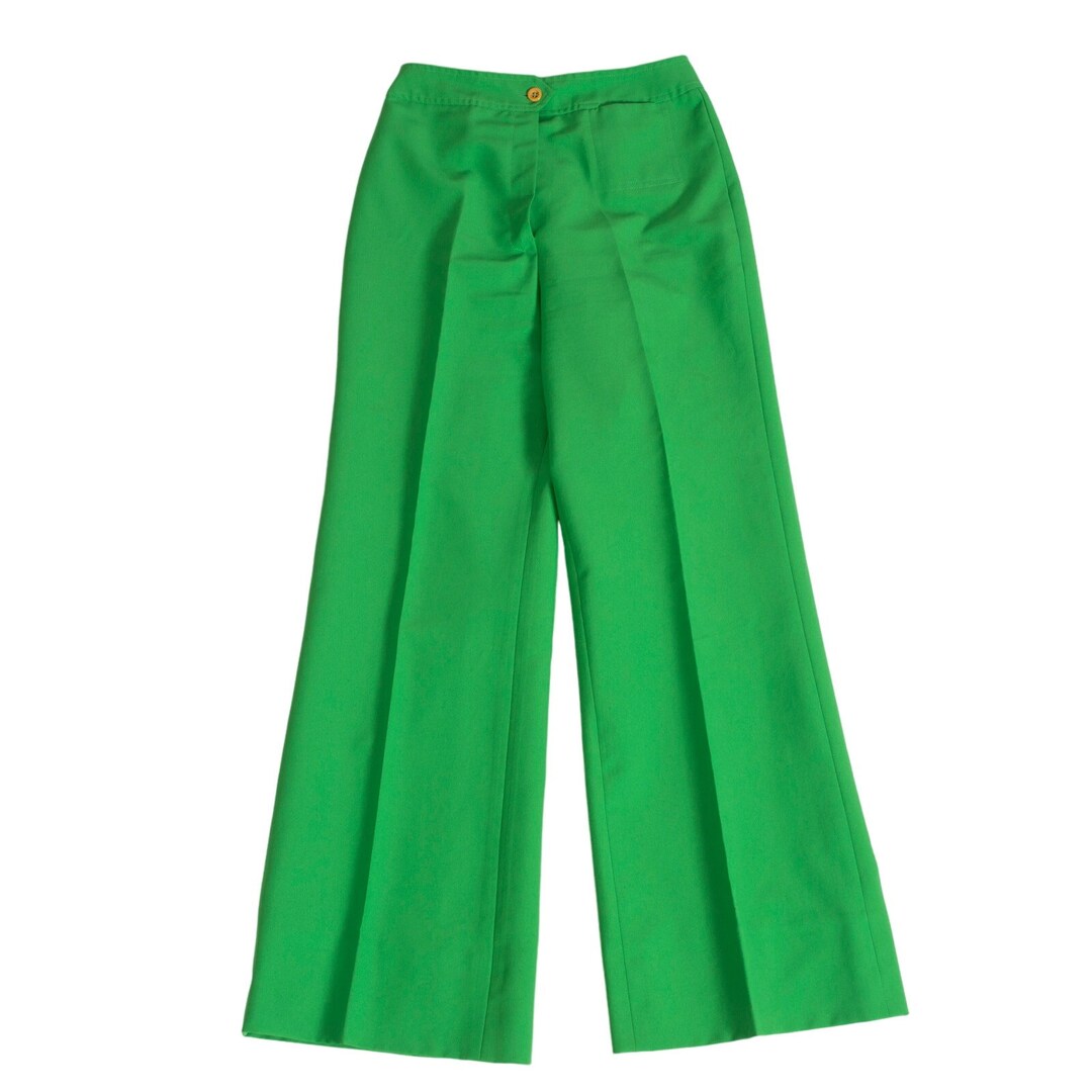 1970s Kelly Green Pants | Waist 26" | Polyester Flares | Vintage - Etsy