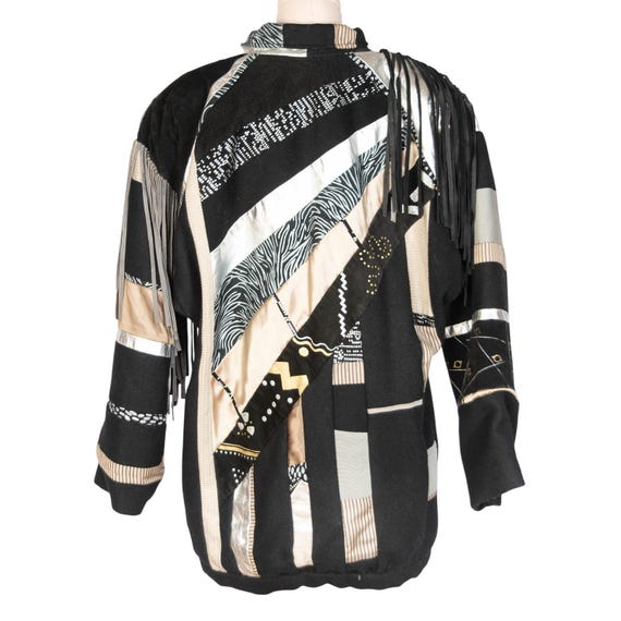 1980s Black & Silver Patchwork Jacket | Fringe | … - image 2