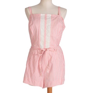 1960s Pink Stripe Playsuit | Bust 40&quot; | Romper | Cotton | Vintage