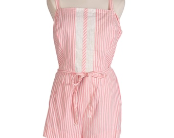 1960s Pink Stripe Playsuit | Bust 40" | Romper | Cotton | Vintage