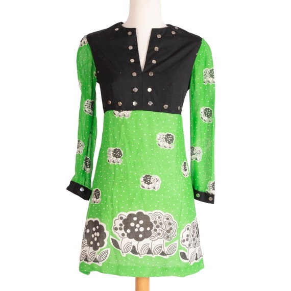 1960s Mini Dress | Bust 32" | Green and Black | Small | Studded | Vintage -  Etsy