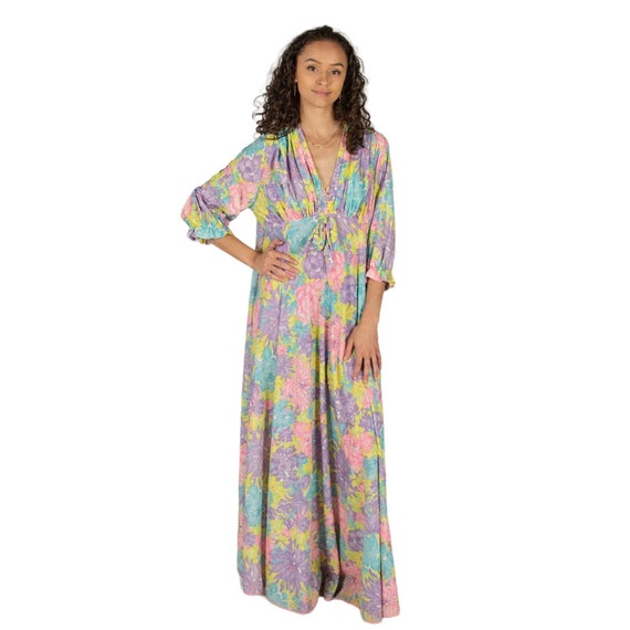 1960s Loungewear Nightie Set Pastel Florals Dress… - image 2