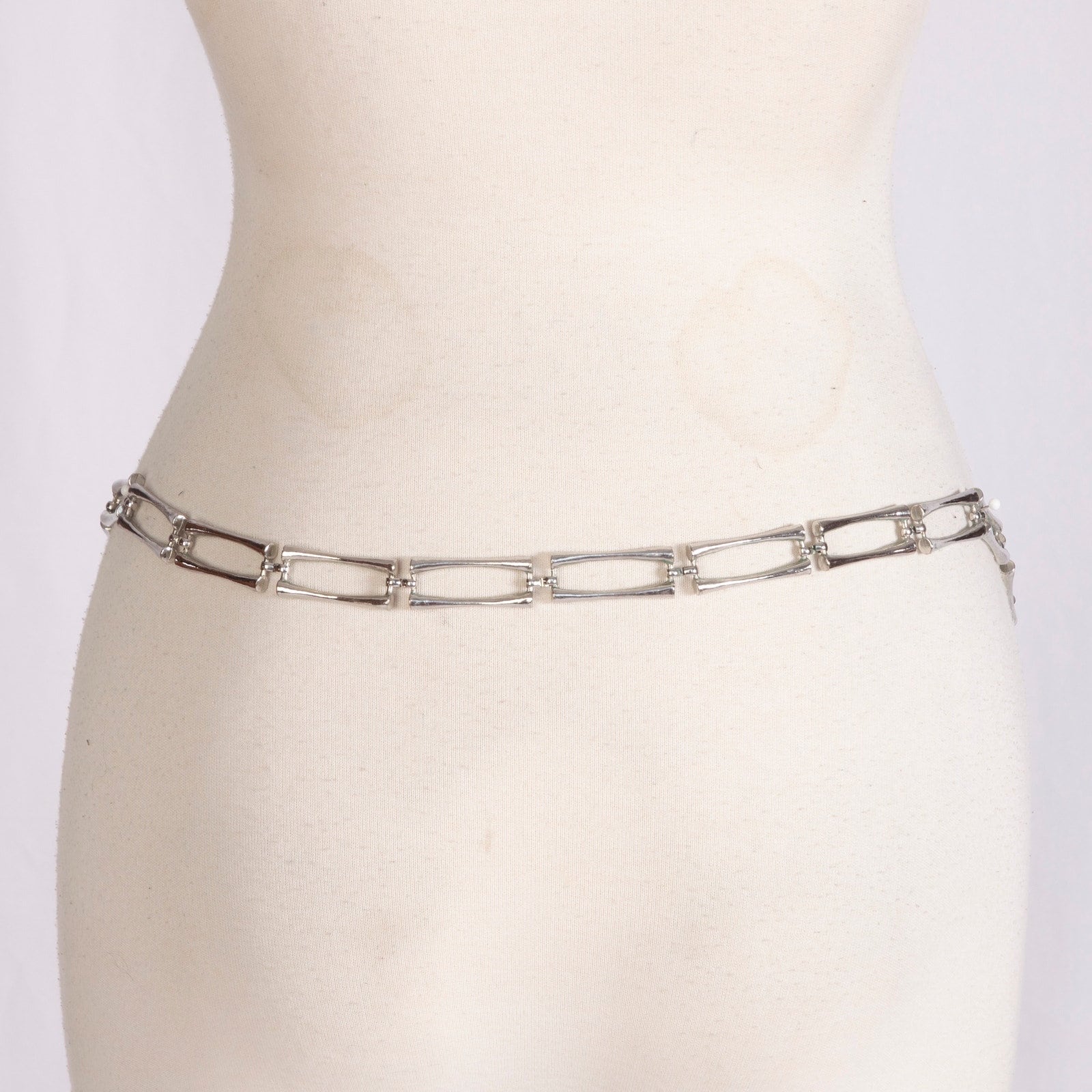 1980s Bamboo Chain Belt | Silver Tone Rectangle | Toggle Clasp