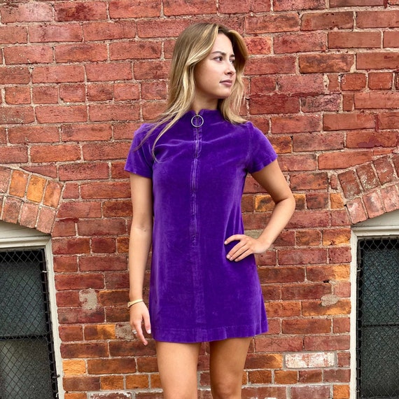 1960s Purple Velvet Mini Dress | Bust 36-40 | Cir… - image 1