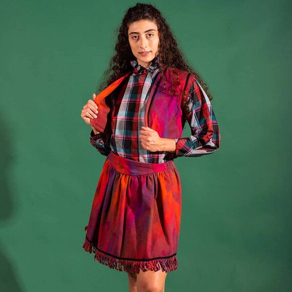 1960s Watercolor Denim Mini Two Piece Set Large Vintage UK