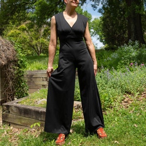 70s Black Cutout Jumpsuit | Size S | VTG Vintage