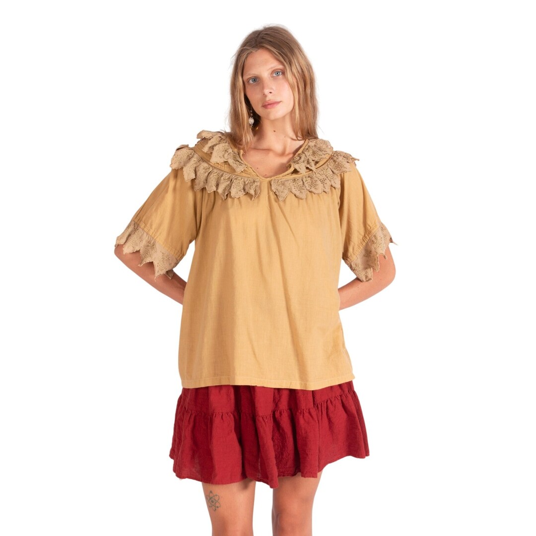 1970s Beige Ruffle Top | Gauze Cotton | Vintage - Etsy
