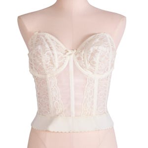 1970s White Lace Corset Top | 36C | Bustier | Coquette | Vintage