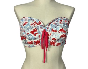 1950s Butterfly Print Bra Top | Strapless | Bust 32 | Vintage VTG