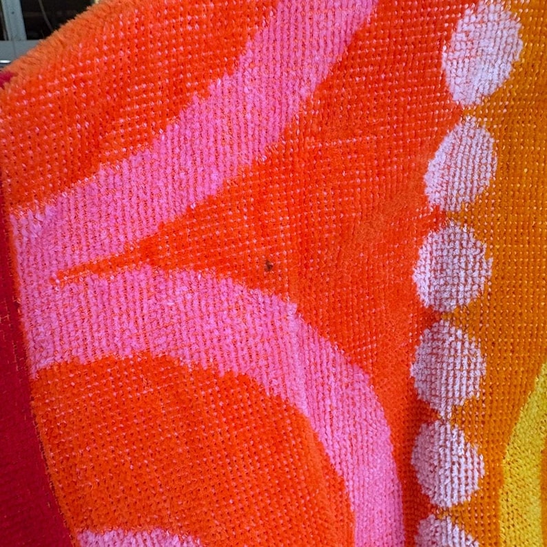 1960s Terrycloth Robe | Red, Orange & Pink | Beach Cover Up | Vintage image 5