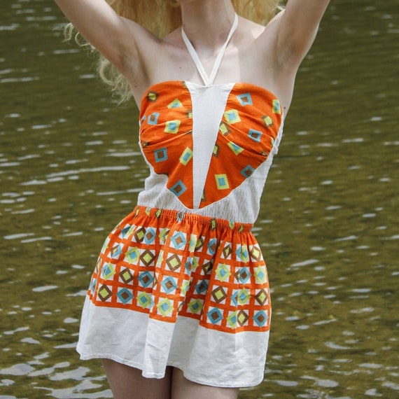 60s Orange & White Playsuit | Bust 34" | VTG Vint… - image 1