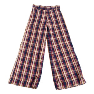 Bell Bottoms uit de jaren 70 | Geruite broek | Taille 30&quot; | Blauw, rood, geel | Vintage