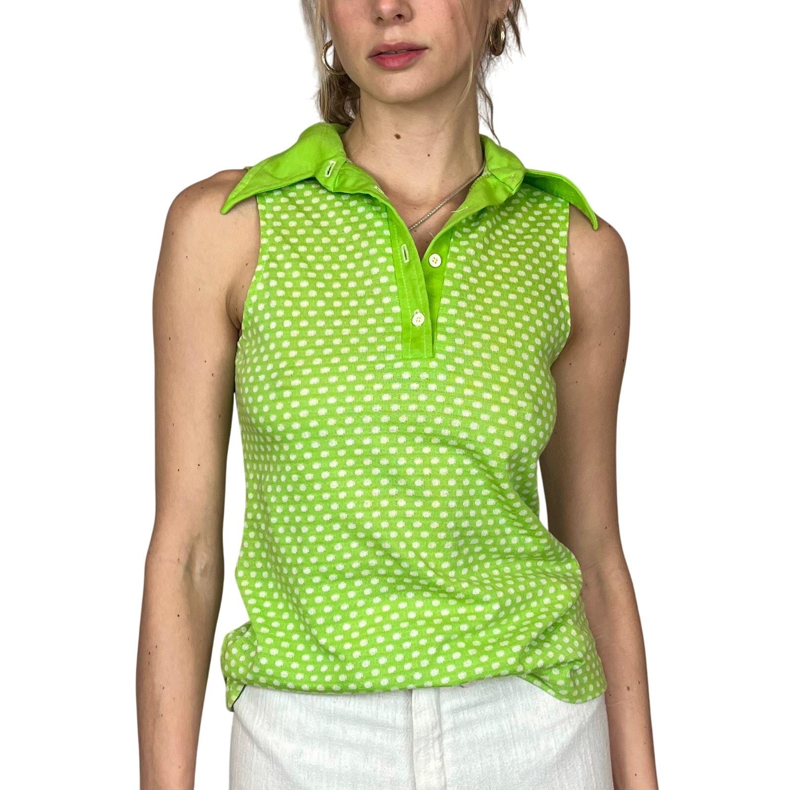 60年代ポロシャツ | ミディアム | グリーン | 水玉 | ヴィンテージ