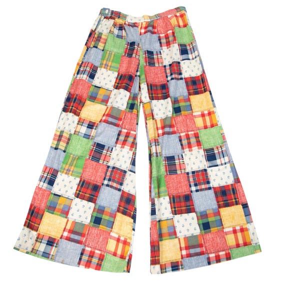 1970s Multi-Color Patchwork Print Bellbottoms | W… - image 1