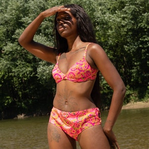 60s Neon Pink Psychedelic Bikini | Swimwear | VTG Vintage