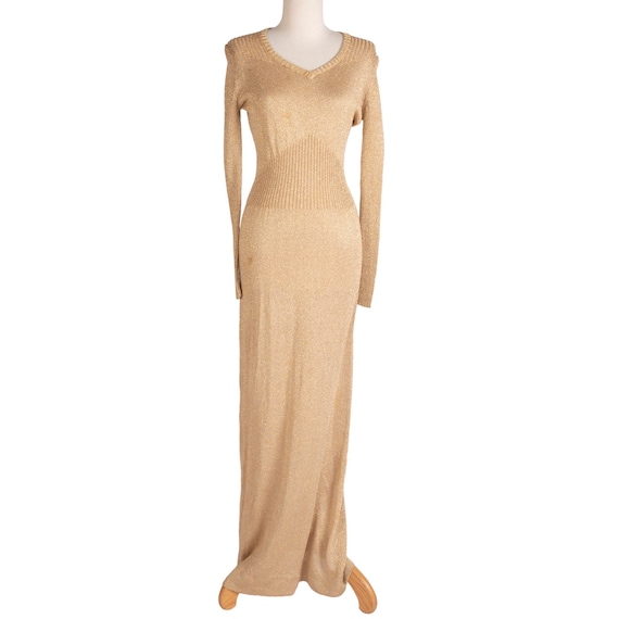 1970s Gold Knit Maxi Dress | Bust 30-36" | Vintage - Etsy