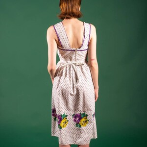 1950s White and Purple Floral Print Dress XS Vintage VTG image 3