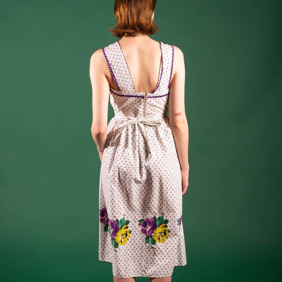 1950s White and Purple Floral Print Dress | XS | … - image 3