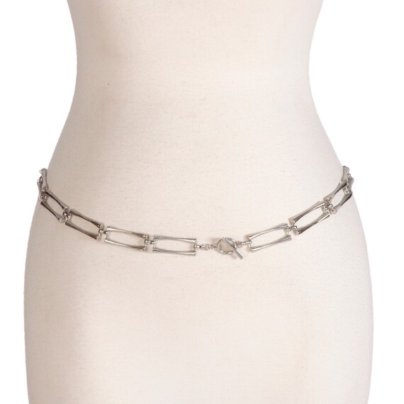 1980s Bamboo Chain Belt | Silver Tone Rectangle | Toggle Clasp