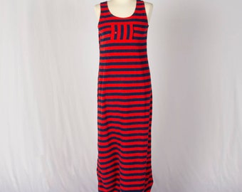 60s Rare Red & Navy Striped Dress w/ Pocket | M | VTG